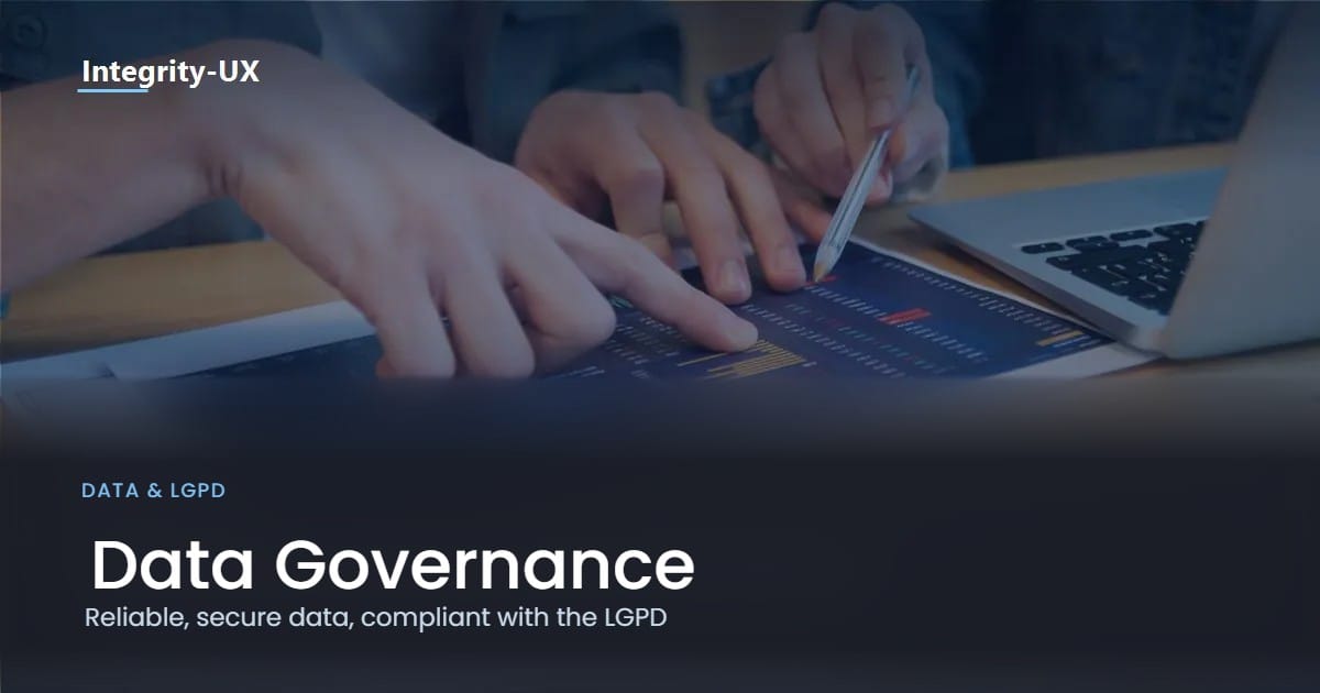 Two people reviewing a printed data dashboard next to a laptop, illustrating data governance