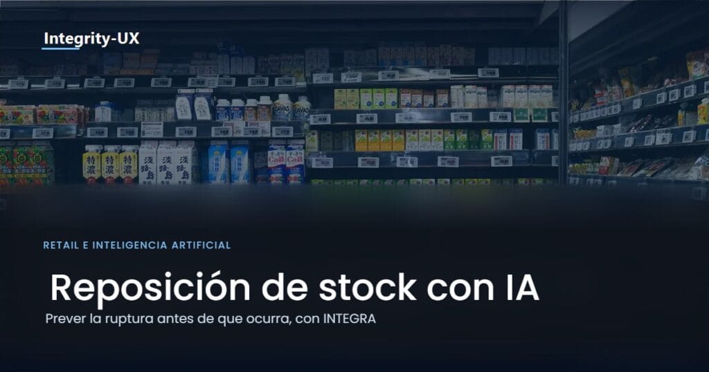 Estantería de supermercado abastecida, ilustrando la reposición de stock con IA en el retail