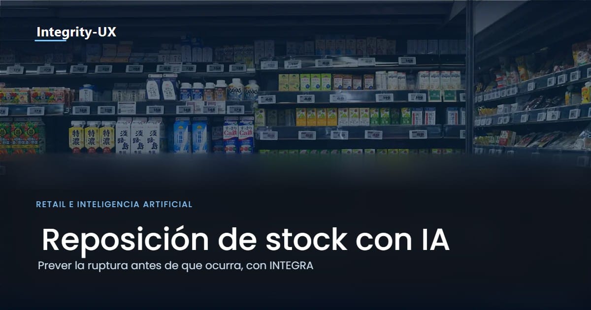 Estantería de supermercado abastecida, ilustrando la reposición de stock con IA en el retail