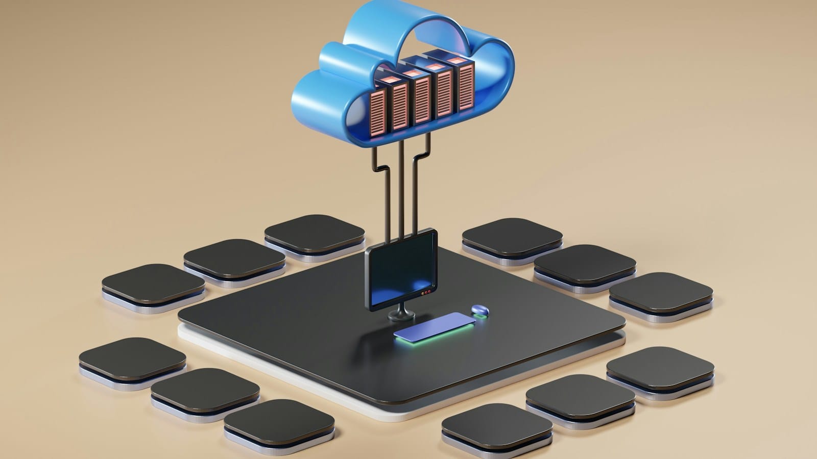 Nuvem de computacao conectada a servidores, representando a migracao para a nuvem
